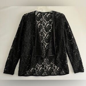 Black Sheer Floral Lace Open Front Cardigan Shrug Duster Goth Coquette Jessica
